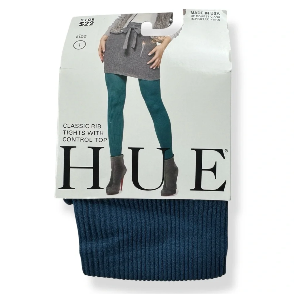 Hue Classic Rib Tights Womens‎ Size 1 Poseidon Blue